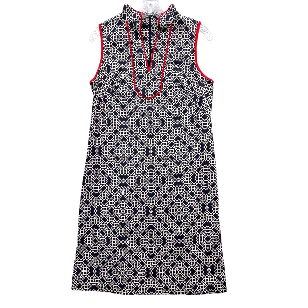 Eliza J Sleeveless Women's Geometric Print Mandarin‎ Collar Sheath Dress Size 8